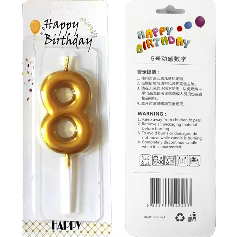 Lilin ulang tahun angka berlapis emas anak-anak, perlengkapan dekorasi memanggang Bebas asap pesta kreatif dipersonalisasi