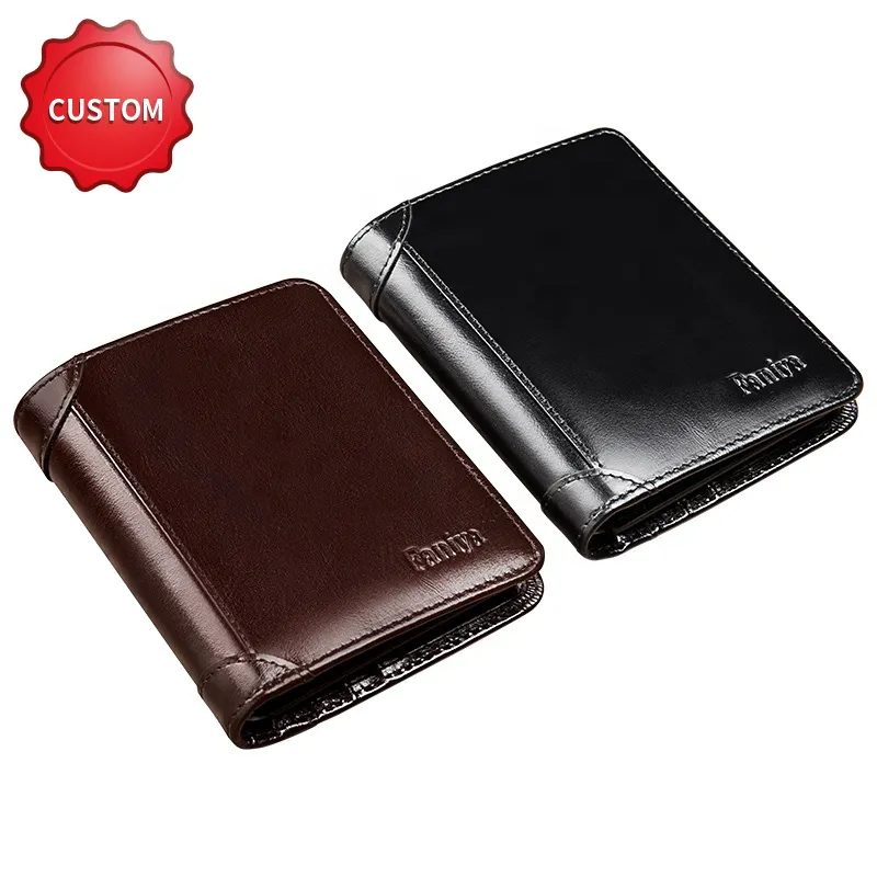 Minimalist Rfid OEM ODM Customized Logo Vertical Design Short Card Holder Carteras Customised Wallets Leather Men