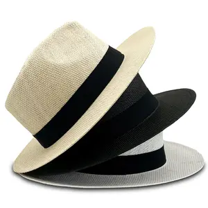 Natural Grass Panama Straw Hat Summer Folding Raffia Straw Sunshade Hat Breathable Panama Hat