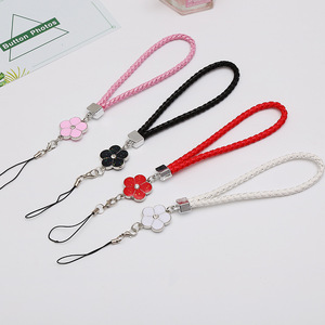 Universal Woven Nylon Fabric Mobile Phone Lanyard Cute Flower Short Phone Wrist Strap Hand Rope Chain for Women