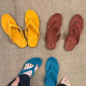 Faux Suede Flip Flops Women Open Toe <b>Summer</b> Outdoor <b>Slippers</b> Soft Rubber Outsole Anti-Slippery Comfortable Round Toe Sandals - Product Image 2
