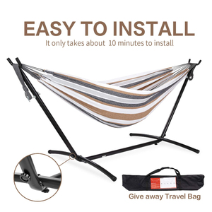 Hamac double d'extérieur pour jardin et terrasse, structure en acier robuste, capacité de 150 kg, sac de transport en nylon portable, pour 1 personne, gain de place - Product Image 6
