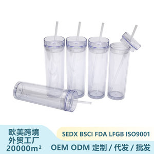 Shang Kou Ai Double Walled Plastic Straw Cup 16oz Transparent Portable Cold Drink Cup Reusable Travel Water Bottle - Product Image 3