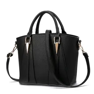 Six Colors Custom Lichee Pattern Black PU Leather Handbag