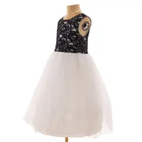 Finalzカスタマイズ可能なサマーレース黒と白のステッチ幼児ノースリーブの女の子のドレス