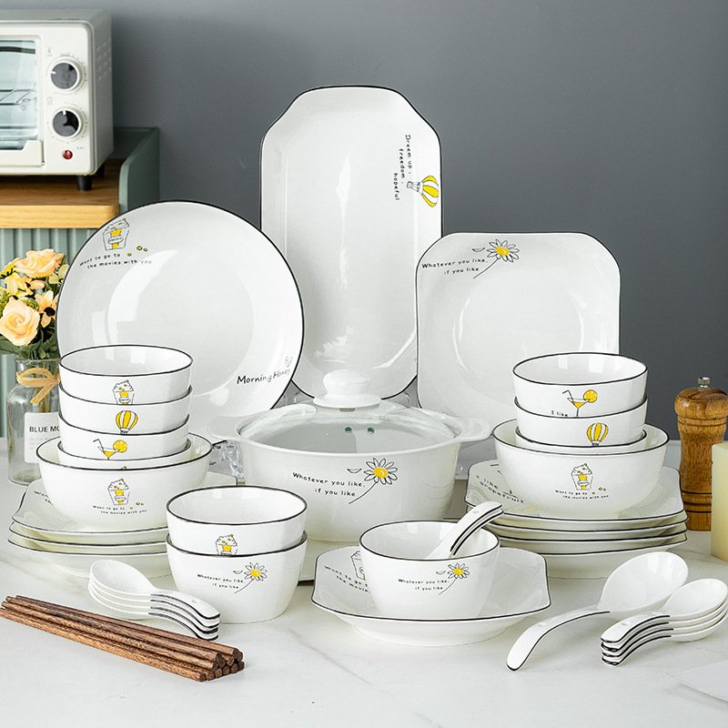 12 Person Dishes Dinners Ware White Ceramic Tableware Set Home Porcelain Plate Bowl Dinnerware Set