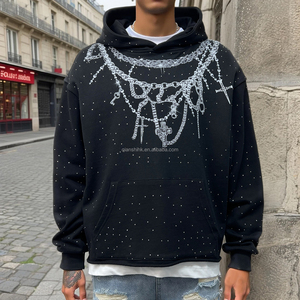 Sweat à capuche en éponge française de haute qualité unisexe logo imprimé personnalisé sweats à capuche en coton Boxy lourd strass fabricants de sweats à capuche - Product Image 1