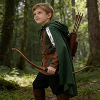 Ensemble de 8 pièces de costumes de chasseur médiéval et de chasseur de la Renaissance pour garçons avec cape Echo