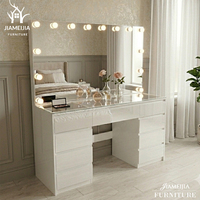 Table de toilette de luxe moderne laquée sur mesure haut de gamme avec 9 tiroirs et 14 ampoules LED - Fournisseur en gros de coiffeuses pour le maquillage