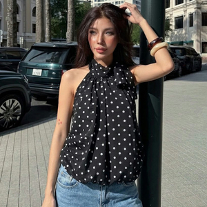 Pure Desire Sexy Mesh Camisole Top Backless Halter <b>Tie</b> Polka Dot Print Sweet Spicy Cute Blouson Loose - Product Image 5