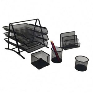 Hot Sale Metal Desk Organizer Office Desk Set 5 Desktop Accessories Includes <b>File</b> Paper <b>Tray</b> Mail Letter Organizer Pen Cup - Product Image 1