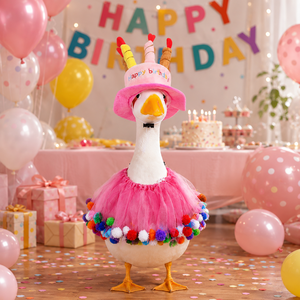 Conjunto <span class=keywords><strong>de</strong></span> <span class=keywords><strong>disfraz</strong></span> <span class=keywords><strong>de</strong></span> cumpleaños <span class=keywords><strong>de</strong></span> ganso rosa para jardín, <span class=keywords><strong>con</strong></span> sombrero <span class=keywords><strong>de</strong></span> vela <span class=keywords><strong>de</strong></span> pastel, falda tutú y pompones coloridos - Product Image 1