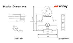 נתיך קרמי גלילי של Mday, 1000V DC, 2-32A, בעל כושר ניתוק גבוה, 10*38 מ\\\"מ, למערכת סולארית פוטו-וולטאית - Product Image 6