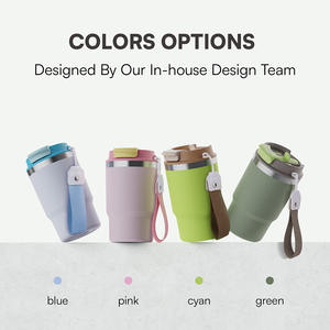 Taza de café de pajitas dobles de 12 Oz/16oz con borde cruzado con taza de coche aislada de acero inoxidable 304 botella de viaje al vacío de cuerda portátil - Product Image 3