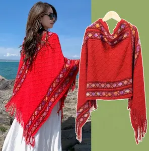 National Azetec Jacquard Ethnologic Folk Costume Pashmina Throw Scarf Shawl