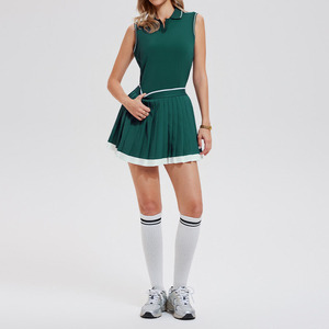 Hete Aanbieding 2-delig Polo Kraag Luxe Dames Rok Set Ademend Golf Badminton Outfit Mouwloos Tennis Kleding Geplooide Rok Set - Product Image 2