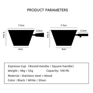 Taza Medidora de Acero Inoxidable para Espresso con Asa de Madera, Boquilla en V de Boca Ancha y Escala Graduada para Bebidas de Barista y Latte - Product Image 6
