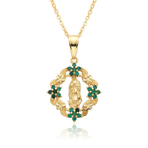 Collar con forma de flor de la fe católica con la imagen de la Virgen Marí<span class=keywords><strong>a</strong></span> y un colgante chapado en oro de 18k sobre cobre. - Product Image 4