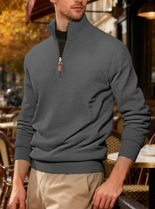 Sudadera de cuello alto para hombre de alta calidad con cremallera corta, manga larga, jacquard diagonal, acanalada, de peso pesado, estilo casual urbano. - Product Image 2