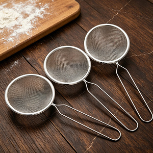 Stainless Steel <b>Strainer</b> Spoon Fine <b>Mesh</b> Kitchen Sieve For Flour And Oil Filtering 3 Sizes Set - Product Image 1