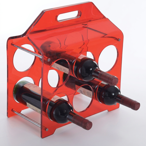 Porte-vin en acrylique pour 6 bouteilles, horizontal, autoportant, design moderne, étagère de rangement et de présentation, plastique rouge brillant, design à plusieurs niveaux - Product Image 1