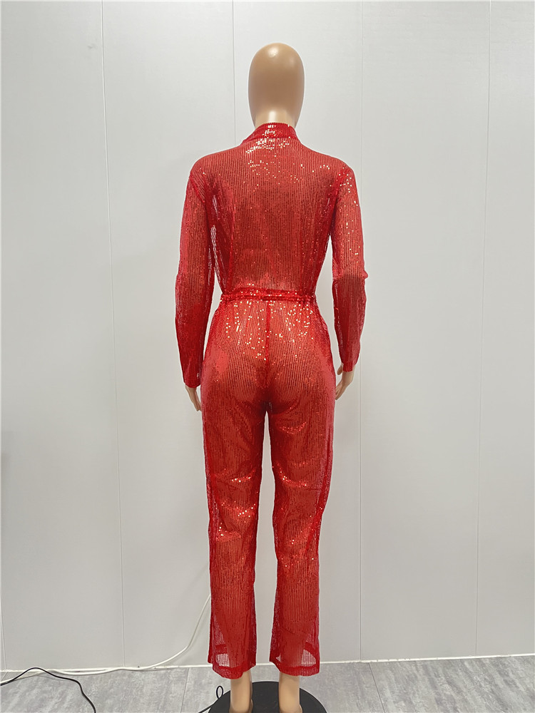 M941-women fashion long sleeve sparkly sequin jumpsuit for ladies one piece jumpsuit