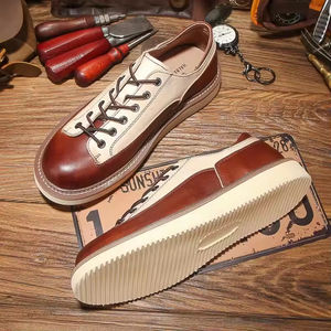 Chaussures en cuir véritable pour hommes, style britannique, tendance, formelles, à lacets, bout pointu, Derby, mariage, automne, motif uni, confort - Product Image 3