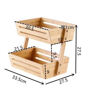 Bamboo Two Tier <b>Kitchen</b> Storage <b>Rack</b> 33.5x27.5x27.5cm For Fruit Vegetable Snack Condiment Organizers - Product Image 1