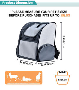 กระเป๋าเป้สะพายหลังสำหรับแมวแบบโปร่งใส ระบายอากาศได้ดี พร้อมช่องใส่ของสองช่อง เหมาะสำหรับการเดินทางและเดินป่า - Product Image 2