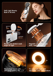 Anneau Lumineux LED Pliable et <span class=keywords><strong>Rechargeable</strong></span>, Support Téléphone Magnétique avec Miroir pour Maquillage, Vlog, Photographie et Vidéo - Product Image 4