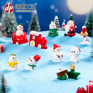 Figurines miniatures de Noël en résine, bonhomme de neige, train de Père Noël, décoration intérieure - Product Image 1