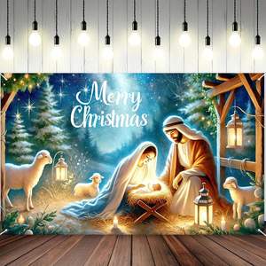 Factory Wholesale Made in <b>China</b> <b>Christmas</b> Nativity Tapestry Holy Scene Background Wall Art for Religious Party Home Decor - Product Image 5