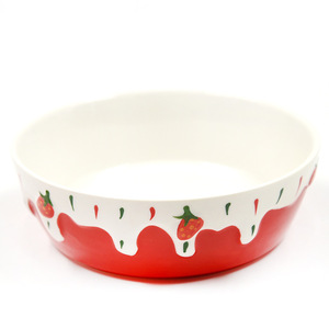 Cuenco de cerámica con forma de fresa para hámster, plato de alimentación para mascotas, diseño de frutas en rojo y azul, forma redonda, resistente y antideslizante. - Product Image 2