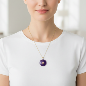 Kalung Liontin Oval Amethyst Alami dengan Bingkai Berlapis Emas Kristen untuk Dipakai Sehari-hari dan Hadiah Pesta - Product Image 2