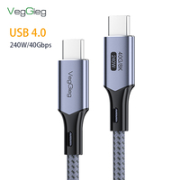 Cable VegGieg Thunderbolt 4 Compatible con USB4 de Función Completa, 240W PD3.1, Carga Rápida, 40Gbps, 8K60Hz, USB C a C