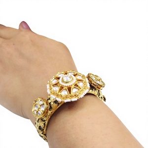 Glamorous Gold Finish Premium Quality Kundan Openable <b>Bracelet</b> for Wedding and Engagement Collection Party Wear For Women - Product Image 2