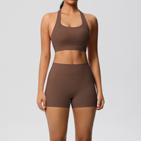 Ensemble de soutien-gorge de sport actif antichoc haute résistance et short 2 pièces respirant léger dos croisé uni taille haute sans couture grande taille