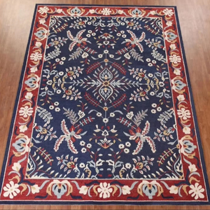 Estilo tradicional Floral Azul marino Sarouk Alfombra de lana hecha a mano Antideslizante Características ecológicas Conjuntos de alfombras de área abstracta - Product Image 1