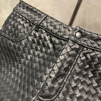 Pantalon de luxe en cuir de mouton véritable tissé à la main, taille haute, coupe droite, en peau de mouton véritable pour femme