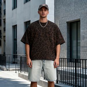 TKAN646D T-shirt en coton de haute qualité à manches courtes à imprimé léopard pour homme, mode estivale, sport de plein air, fabricants de vêtements - Product Image 1