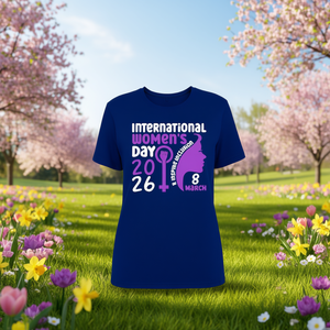 T-shirt per la Giornata Internazionale della Donna 2026 da donna, stampa viola, casual, girocollo, manica corta, 100% cotone jersey, vestibilità aderente - Product Image 2