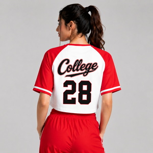 Custom Embroidery Women Cropped V Neck Baseball Jersey Game Day Cheer Uniform Mesh Button Down Baseball Jersey - Product Image 2