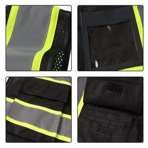 سترة عمل شبكية صيفية سوداء للرجال والنساء بشعار مخصص للبناء مرحبا فيس ملابس العمل مع جيوب وسحاب أمامي - Product Image 3