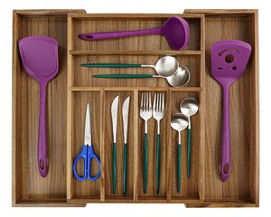 Acacia argenteria cassetto organizzatore posate utensili da cucina regolabili <span class=keywords><strong>cassetti</strong></span> organizzatori accessori da cucina espandibili organizzare - Product Image 6
