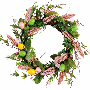 Couronne de Pâques de 45 cm avec œufs tachetés, fleurs, baies, vigne, couronne de porte artificielle, décoration murale de printemps pour la maison, <span class=keywords><strong>pastel</strong></span> - Product Image 2