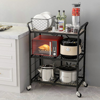 Étagère de rangement pliable à 3 niveaux, en métal, à quatre roues, unités de rangement, bibliothèque robuste, cuisine pliable pour la maison, collection