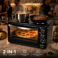 Four électrique en acier inoxydable CKD 3300W, double plaque chauffante, cuisinière de comptoir 2-en-1, appareil de cuisine compact, capacité de 30L