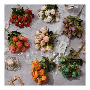 Commercio estero transfrontaliero produttori di simulazione di vendita diretta piccola rosa bouquet decorazione per la casa oggetti di scena di nozze