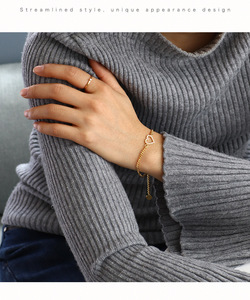 Elegant Women's Unique Number Shape Pattern Pearl Heart Ornament 18k Gold Plated Durable Alloy Tiny Cuban Chain Charm <b>Bracelet</b> - Product Image 5