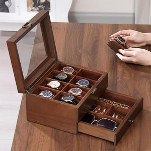 Caja <span class=keywords><strong>de</strong></span> Madera Vintage para Relojes al por Mayor, Organizador <span class=keywords><strong>de</strong></span> Relojes para Hombre con 12 Ranuras, Estuche <span class=keywords><strong>de</strong></span> Exhibición <span class=keywords><strong>de</strong></span> Madera <span class=keywords><strong>de</strong></span> 2 Niveles con Tapa <span class=keywords><strong>de</strong></span> Cristal y Cajón para Joyas - Product Image 4